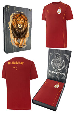 Galatasaray Orijinal Lisanslı Sıfır Yaka Kırmızı Antrenman 5 Yıldızlı T-Shirt Gs Ahşap Kutulu