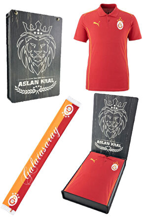 Galatasaray Orijinal Lisanslı Polo Yaka Kırmızı Antrenman 5 Yıldızlı T-Shirt + Şal Kaşko