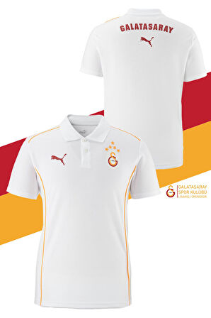 Galatasaray Orijinal Lisanslı Polo Yaka Beyaz Antrenman 5 Yıldızlı T-Shirt
