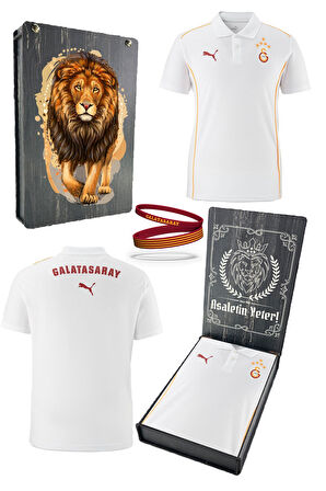 Galatasaray Orijinal Lisanslı Polo Yaka Beyaz Antrenman 5 Yıldızlı T-Shirt + Bileklik Set