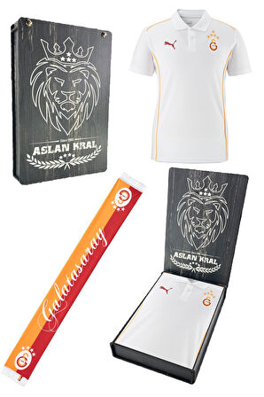 Galatasaray Orijinal Lisanslı Polo Yaka Beyaz Antrenman 5 Yıldızlı T-Shirt + Şal Kaşkol 