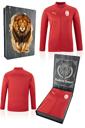 Galatasaray Orijinal Lisanslı Tam Fermuarlı Antrenman Üst Kırmızı Sweat Gs Aslan Baskılı Kutu