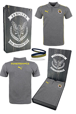 Fenerbahçe Orijinal Lisanslı 2024/25 A Takım Polo Yaka Gri T-Shirt + Bileklik Set Hediyelik Kutu