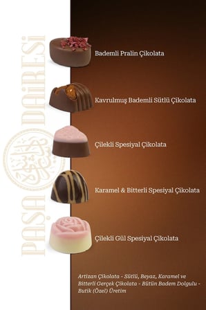 El Yapımı Spesiyal Çikolata - Fıstıklı, Bademli, Çilekli - Hediyelik Kutulu 350 Gr
