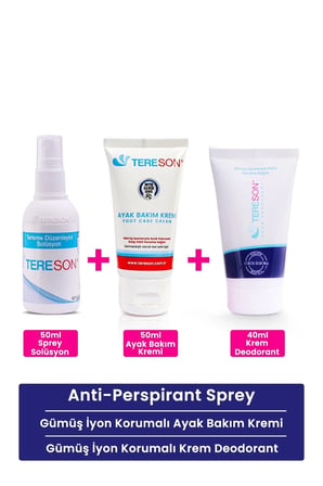Terleme Önleyici Sprey 50 ml +gümüş Iyon Korumalı Krem Deodorant + Koku Karşıtı Ayak Bakım