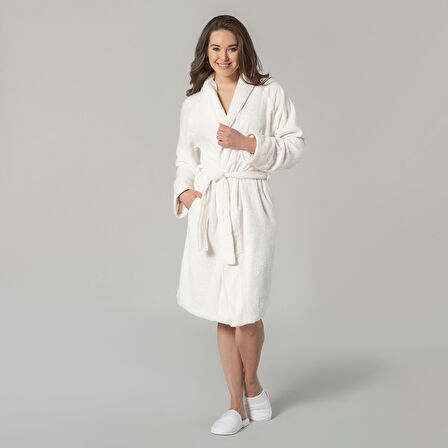 Solid Unisex Bornoz Ekru