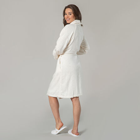 Solid Unisex Bornoz Ekru