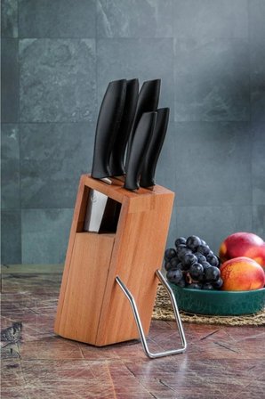Cooker CKR2830 6 Parça Ahşap Standlı Bıçak Seti Siyah