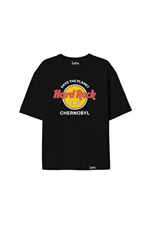 Marecash Unisex Siyah Oversize Yellow Hard Rock T-shirt