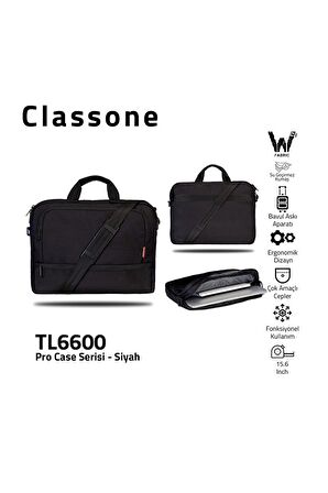 Classone TL6600-Wl600 Wtxpro Su Geçirmez Kumaş 15.6 Inç Uyumlu Notebook ,laptop El Çantası+WL600 Kablosuz Mouse