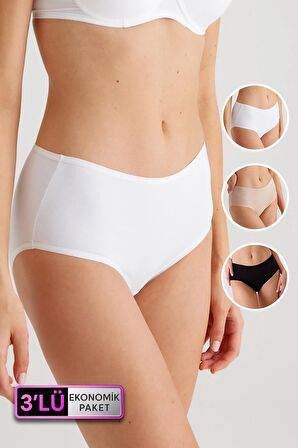 Kadın 3'lü Ekonomik Paket Ten 2033 Maxi Cut Pamuklu Basic Külot