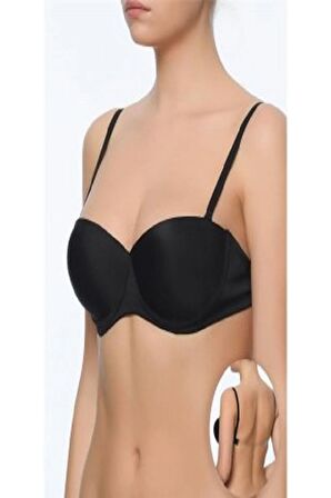Pierre Cardin Kadın Balenli Straplez Şeffaf Askılı Destekli Micro Sütyen 6026 - Siyah