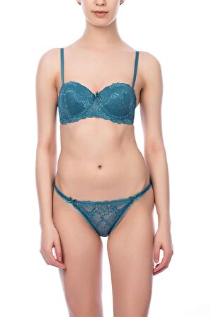 Pierre Cardin Kadın Balenli Desteksiz Straplez Sütyen Takım 4562 - Zümrüt Yeşili
