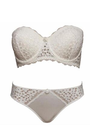 Pierre Cardin Ekru Pansy Soft Push Up Destekli Straplez Sütyen Takımı