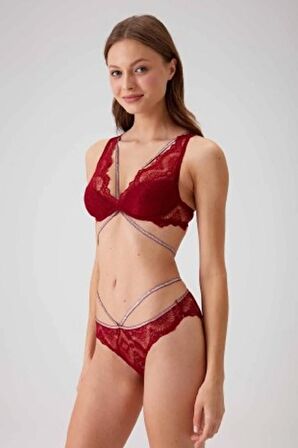 Pierre Cardin Kadın Balenli Simli Şeritli Sütyen Takım 4730 - Bordo 