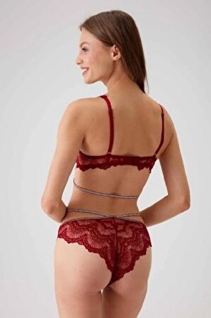Pierre Cardin Kadın Balenli Simli Şeritli Sütyen Takım 4730 - Bordo 
