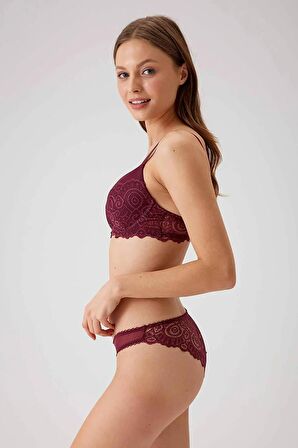 Kadın Mürdüm 4740 Balenli Soft Push Up Sütyen Takım