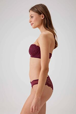 Kadın Mürdüm 4741 Balenli Soft Push Up Straplez Sütyen Takım