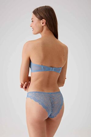 Kadın Mavi 4741 Balenli Soft Push Up Straplez Sütyen Takım