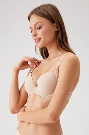 2'li  Paket Siyah-Ten 6015  Push Up Dolgulu Micro T-shirt Sütyen Seti