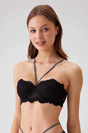 2'li Ekonomik Paket Ekru Mürdüm 6800 Ales Bütün Kap Dolgusuz Dantelli Straplez Sütyen Set