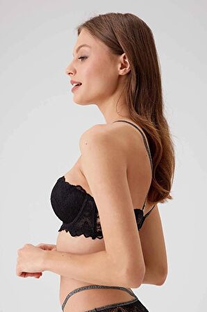 2'li Ekonomik Paket Ekru Mürdüm 6800 Ales Bütün Kap Dolgusuz Dantelli Straplez Sütyen Set