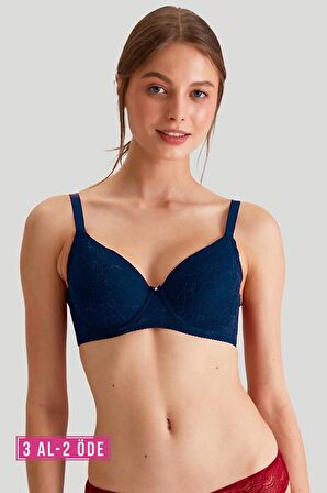 2'li Ekonomik Paket Beyaz 6805 Adria Balenli Push Up Dolgulu Micro Sütyen Set - C Cup Seçenegiyle