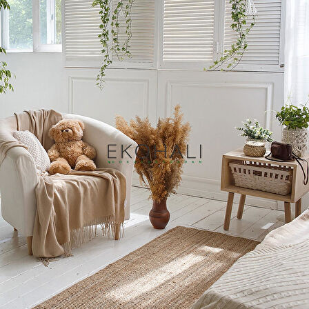 Choti Koleksiyonu Jüt ile üretilen el dokuma sisal kilim Krem