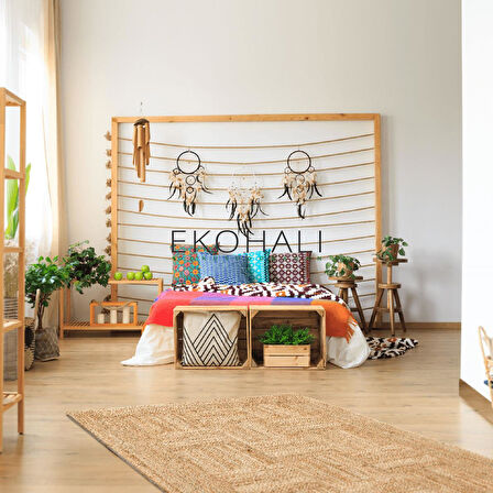 Echo Koleksiyonu Jüt ile üretilen el dokuma sisal kilim Natural ECH06