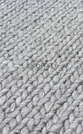 Jade Koleksiyonu Yün ile üretilen örme el halısı Basketweave Grey