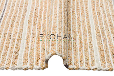 Juno Koleksiyonu Jüt ile üretilen el dokuma sisal kilim ECH 05 Natural Grey