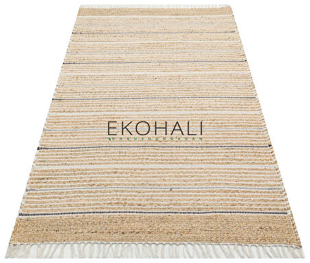 Juno Koleksiyonu Jüt ile üretilen el dokuma sisal kilim ECH 05 Natural Grey