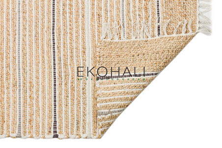 Juno Koleksiyonu Jüt ile üretilen el dokuma sisal kilim ECH 05 Natural Grey