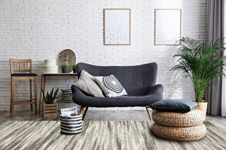 Motto Koleksiyonu Yumuşak Tozsuz Örgü Dokuma Modern Halı MOT01 Gri Beyaz