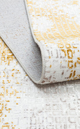 Sateen Koleksiyonu Makinede yıkanabilen, kolay kullanımlı kaymaz taban halı ST108 Krem Gold