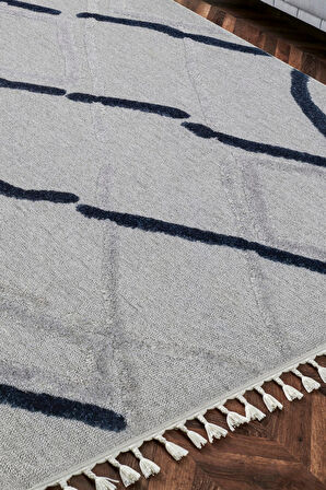 Terazzo Koleksiyonu Hav Toz Vermez Etnik Modern Desenli Yumuşak Halı TRZ03 Gri Mavi
