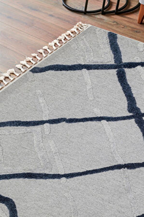 Terazzo Koleksiyonu Hav Toz Vermez Etnik Modern Desenli Yumuşak Halı TRZ03 Gri Mavi