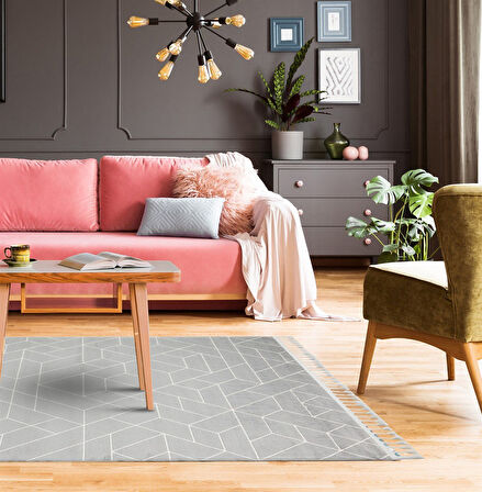 Urban Koleksiyonu Yumuşak Dokulu Etnik Detaylara Sahip Modern Halı URB03 Gri Beyaz