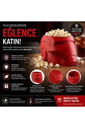 Iron Man Tasarımlı 3D Baskı Kırmızı Patlamış Mısır Kasesi Dekoratif Çerezlik Ve Masaüstü Organizer
