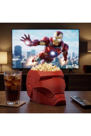 Iron Man Tasarımlı 3D Baskı Kırmızı Patlamış Mısır Kasesi Dekoratif Çerezlik Ve Masaüstü Organizer