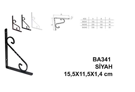 Beşel Perforje Raf Altı Mat Siyah 15,5x11,5x1,4 cm (2 Adet)