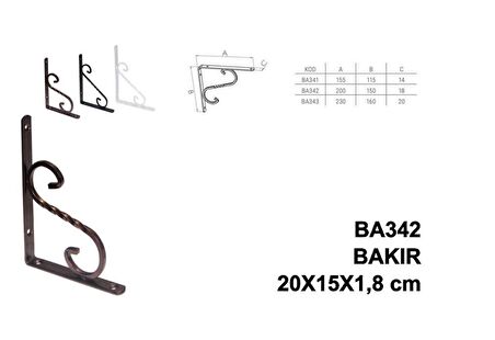 Beşel Perforje Raf Altı Raf Demiri Parlak Bakır 20x15x1,8 cm