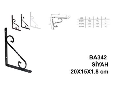 Beşel Perforje Raf Altı Raf Demiri Mat Siyah 20x15x1,8 cm