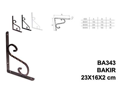 Beşel Perforje Raf Altı Raf Demiri Parlak Bakır 23x16x2 cm