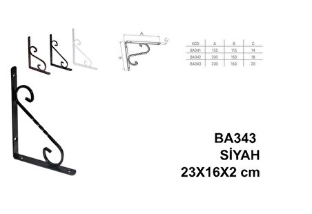 Beşel Perforje Raf Altı Raf Demiri Mat Siyah 23x16x2 cm