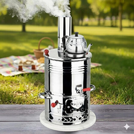 3.5 LT Tek Musluklu  Odunlu Piknik Semaveri + Alüminyum Demlik