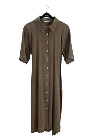 3820 SEDNA KUŞAKLI DÜĞMELİ ELBİSE