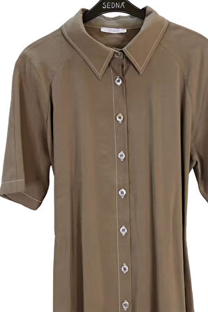 3820 SEDNA KUŞAKLI DÜĞMELİ ELBİSE