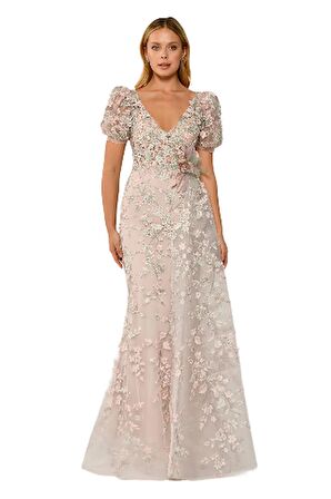 Alfa Beta Güpürlü Karpuz Kol Pudra-Mint Kadın Abiye 2245382