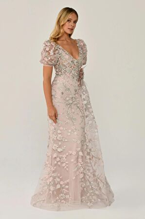 Alfa Beta Güpürlü Karpuz Kol Pudra-Mint Kadın Abiye 2245382